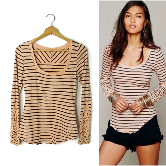 Free People Tops - Free People crochet lace cuffs Henley